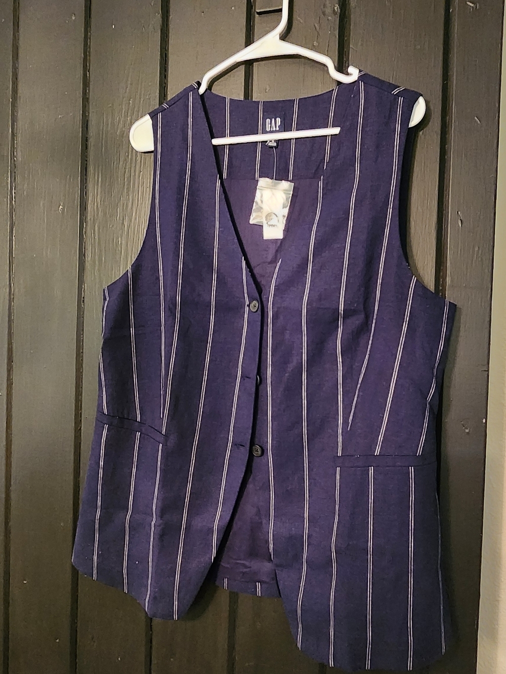 GAP Striped Navy and White Sleeveless Blazer Vest